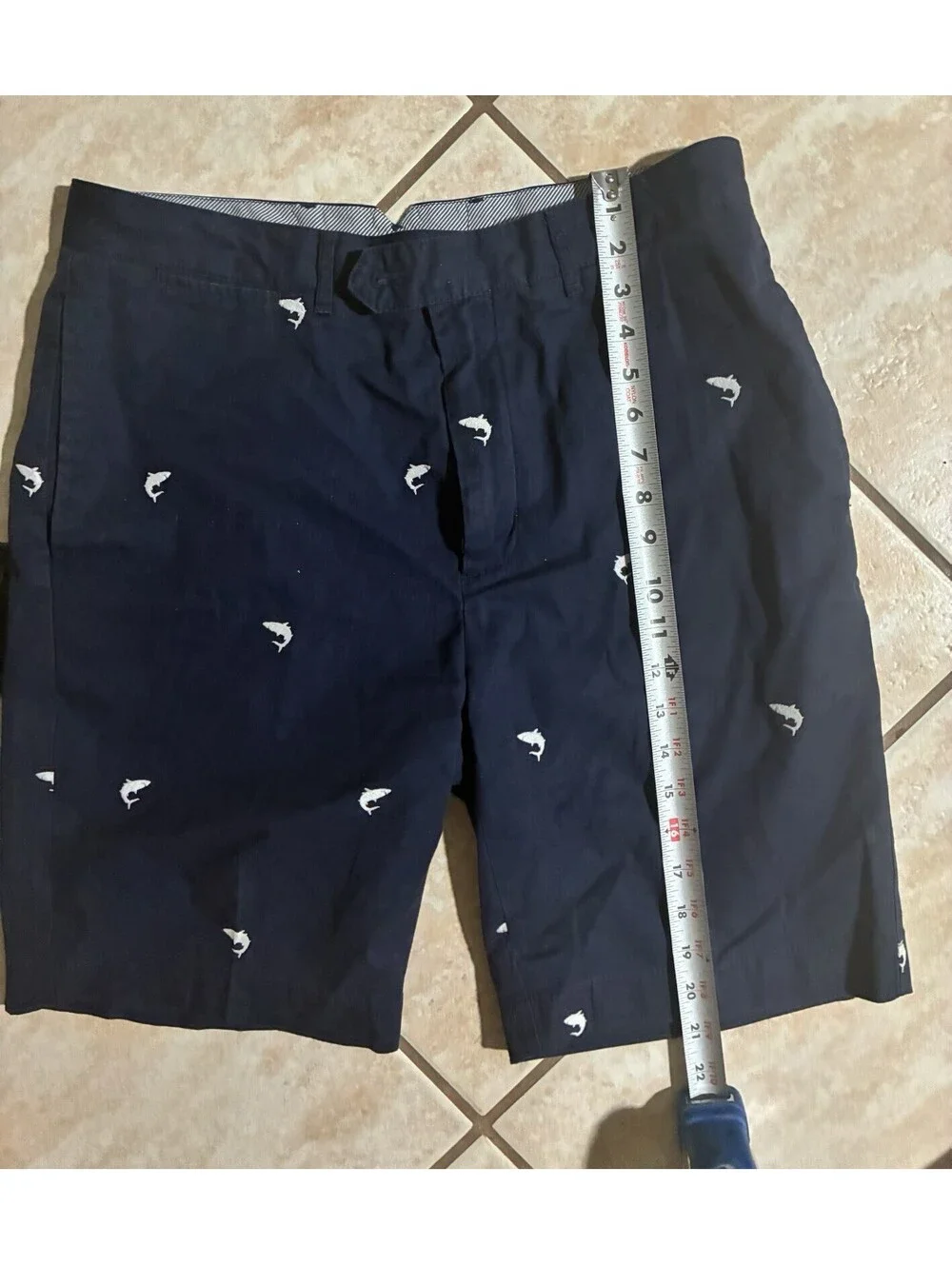 Cremieux Madison Men’s Shorts 33 Navy Blue Embroidered Marlin Fish 100% Cotton